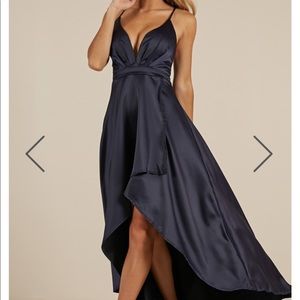 Showpo Rich Girl Maxi Dress in Navy Satin